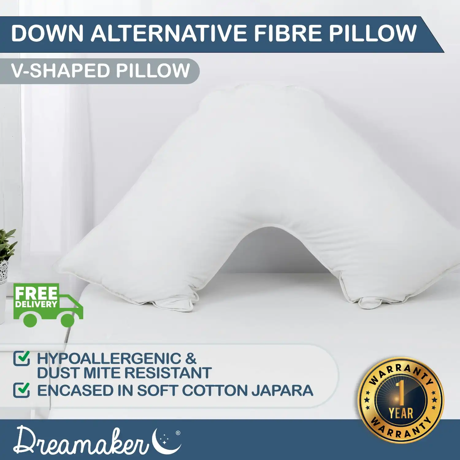 Dreamaker Down Alternative Microfibre V Shape Pillow 78 x 78 cm