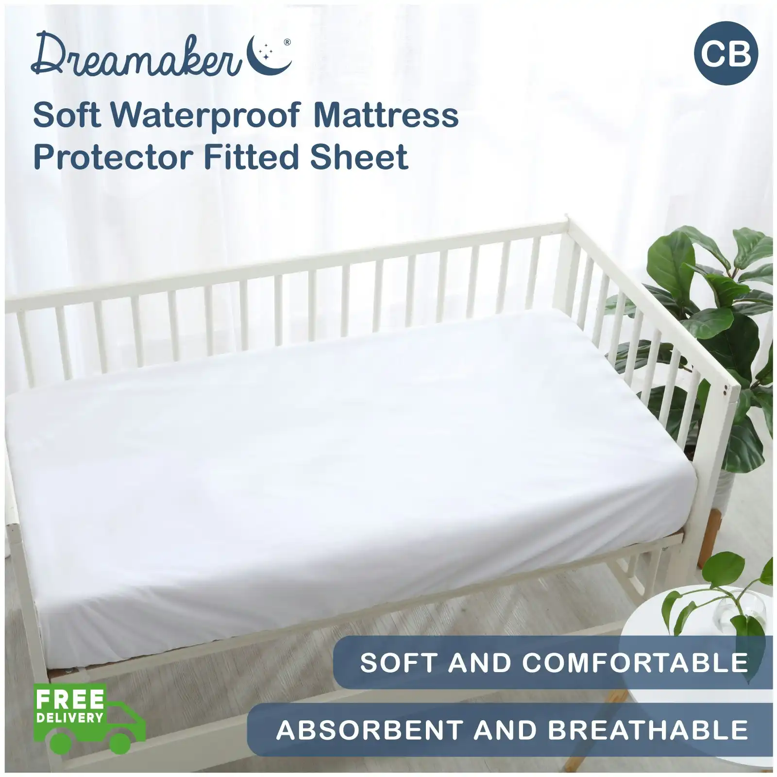 Dreamaker Bamboo Cotton Jersey Baby COT Waterproof Mattress Protector Boori