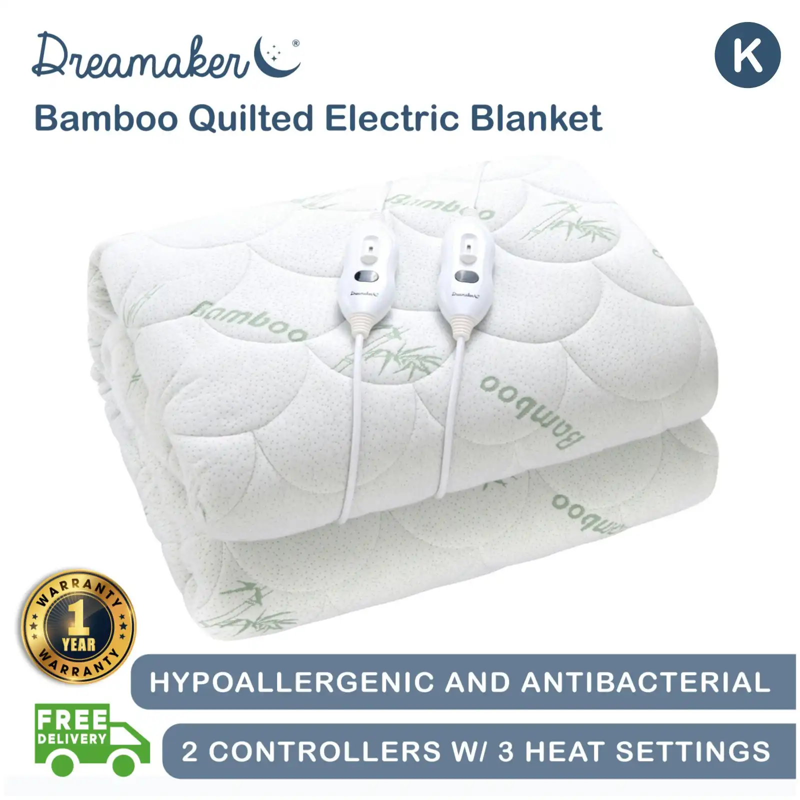 Dreamaker Bamboo Quilted Electric Blanket King Bed