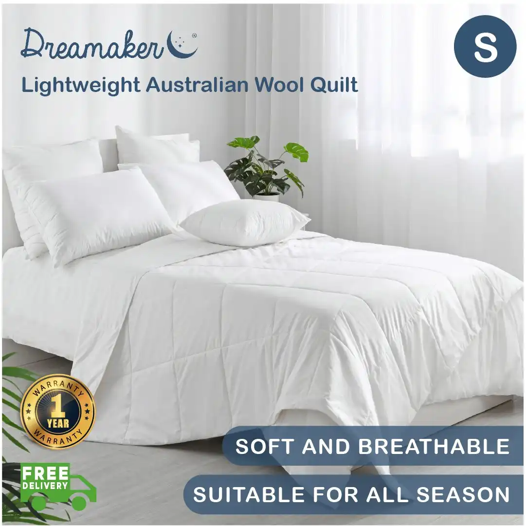 Dreamaker 250GSM Lightweight Australian Wool Quilt Single Bed White