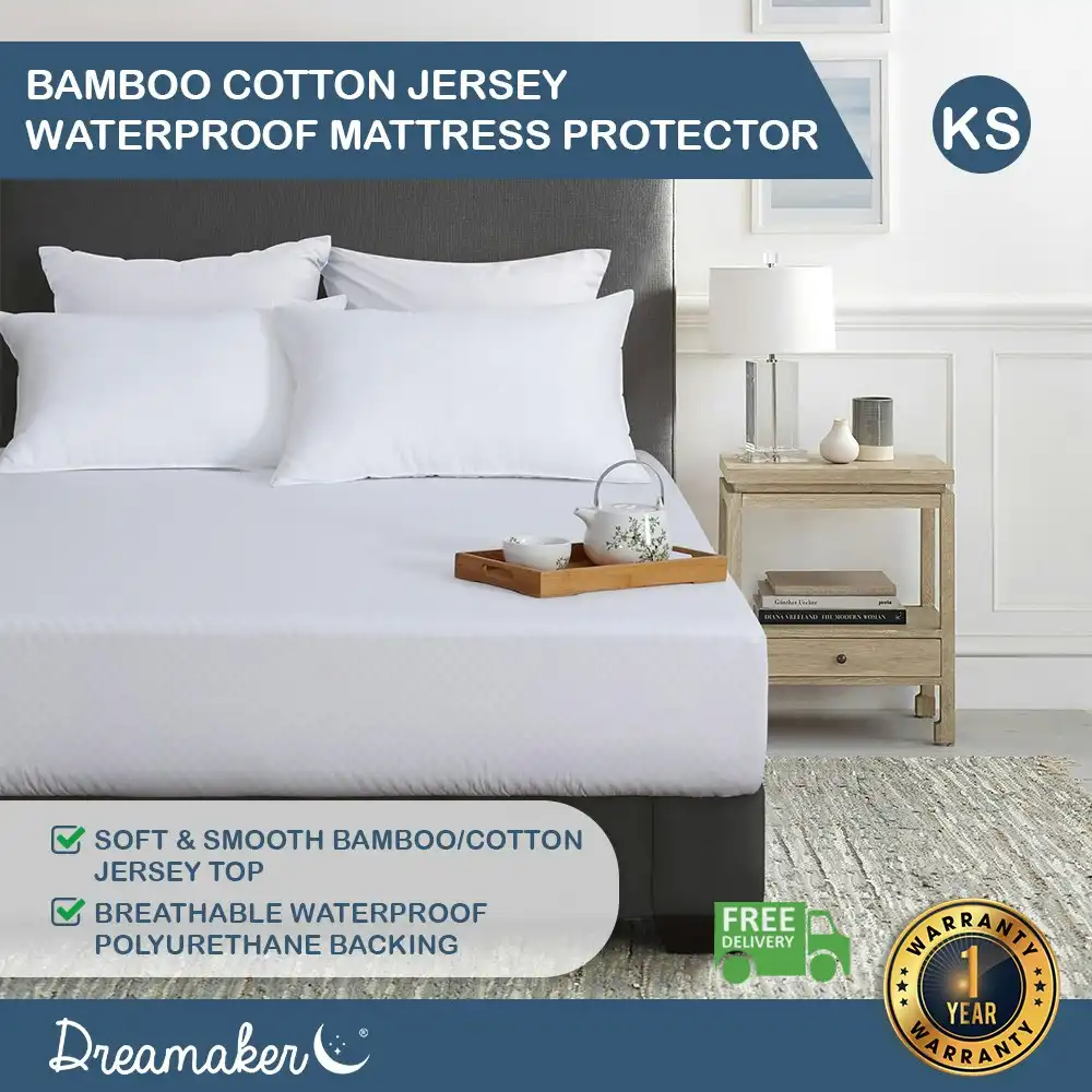 Dreamaker Bamboo Cotton Jersey Waterproof Mattress Protector King Single Bed