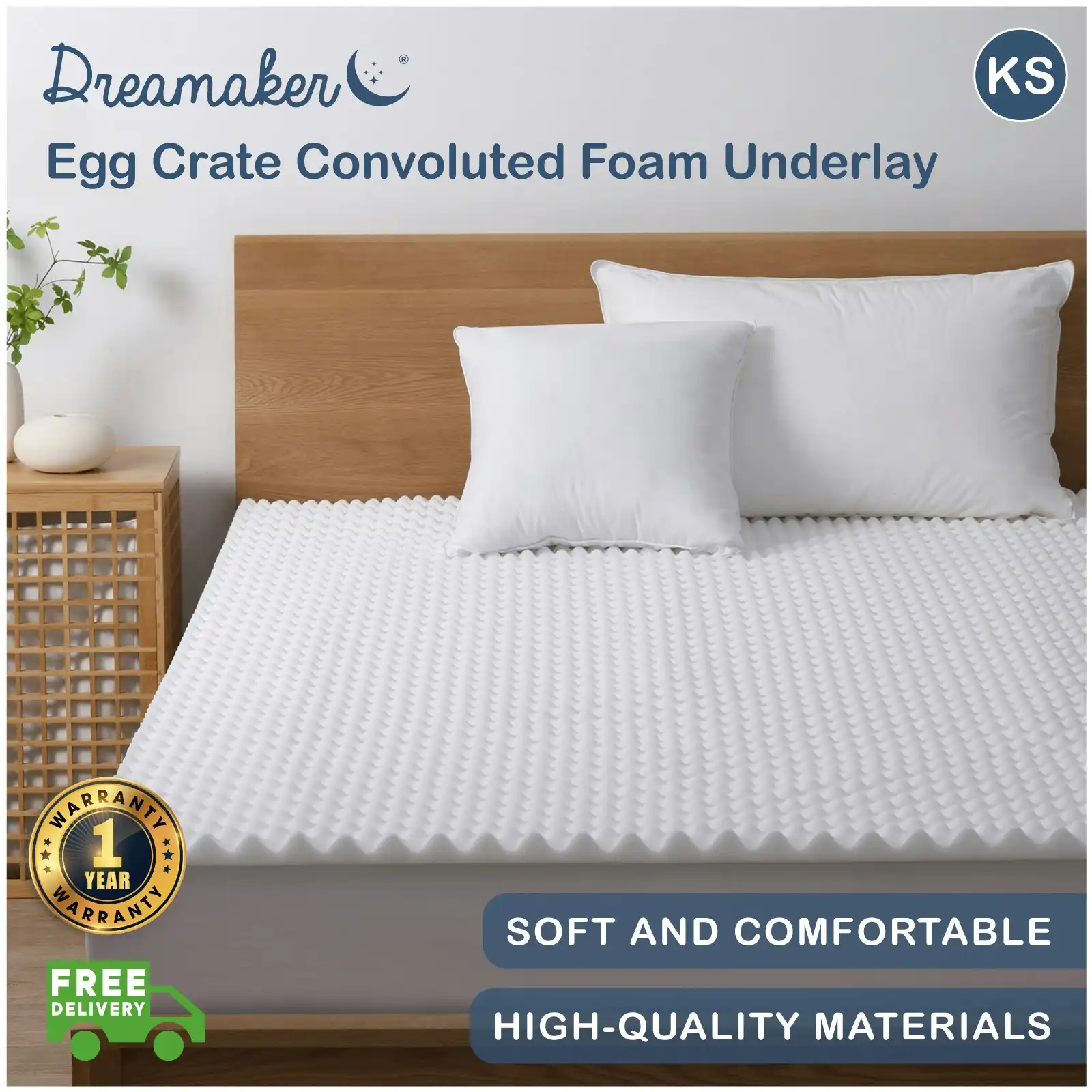 Dreamaker Egg Crate Convoluted Foam Underlay King Single Bed