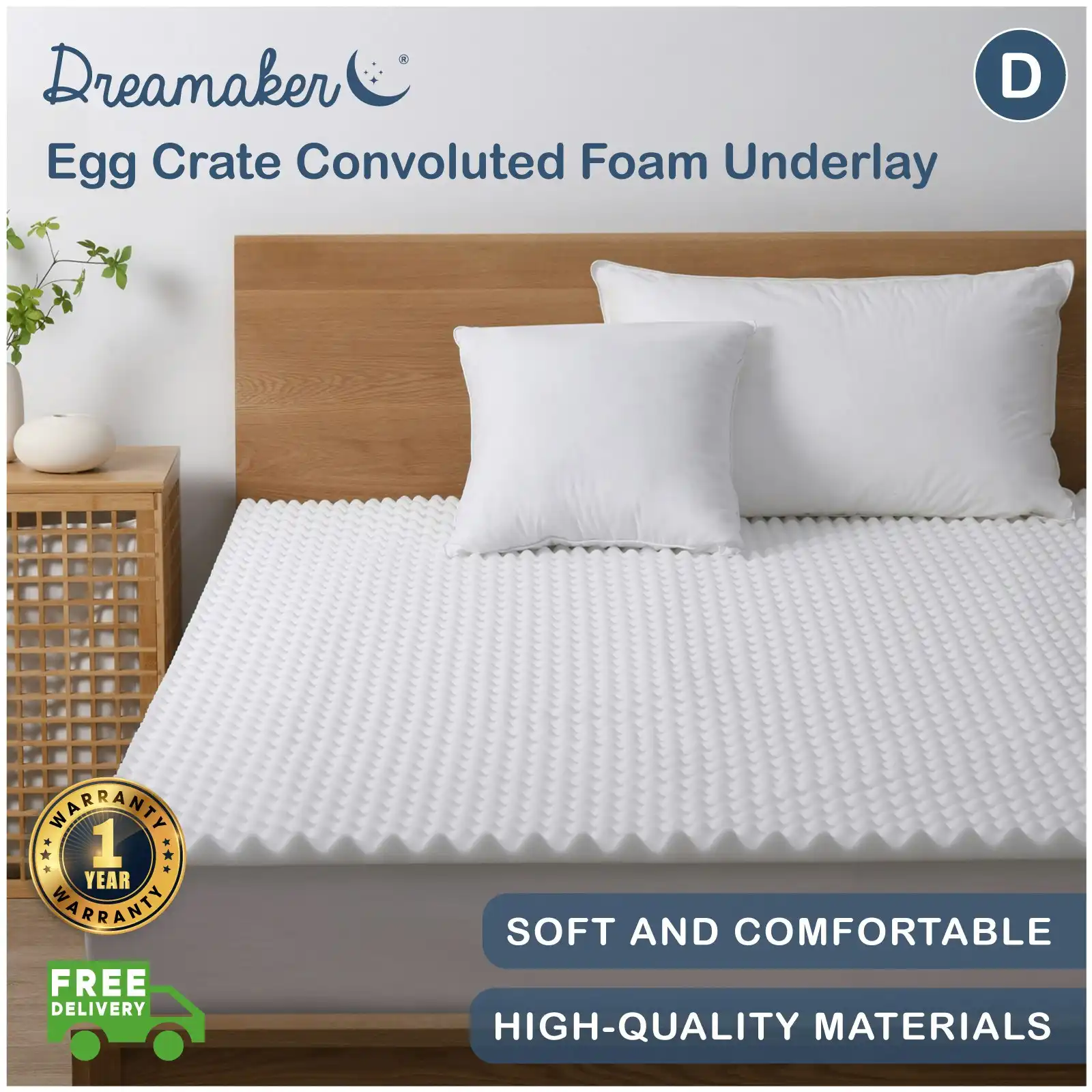 Dreamaker Egg Crate Convoluted Foam Underlay Double Bed