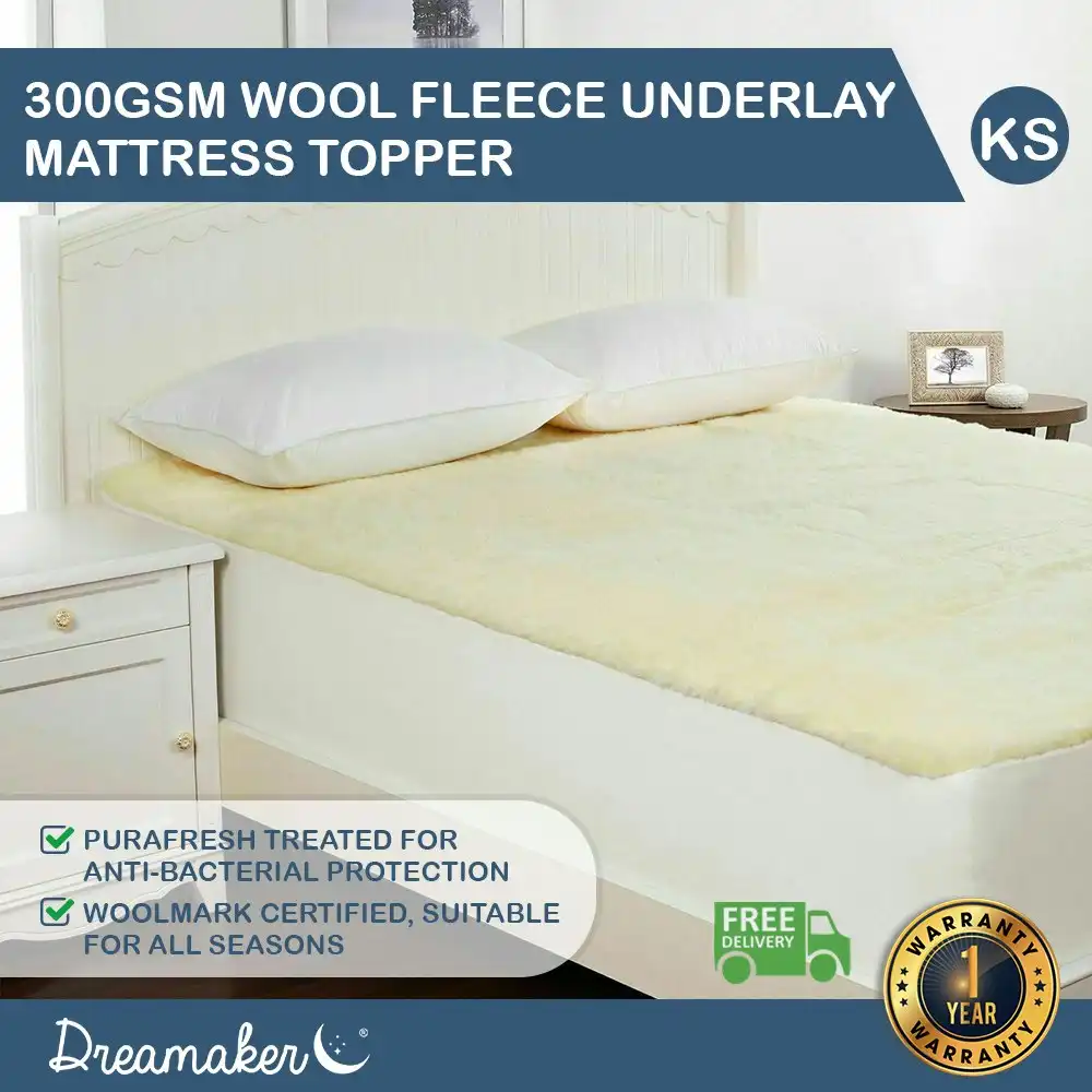 Dreamaker 300GSM Wool Fleece Mattress Underlay King Single Bed