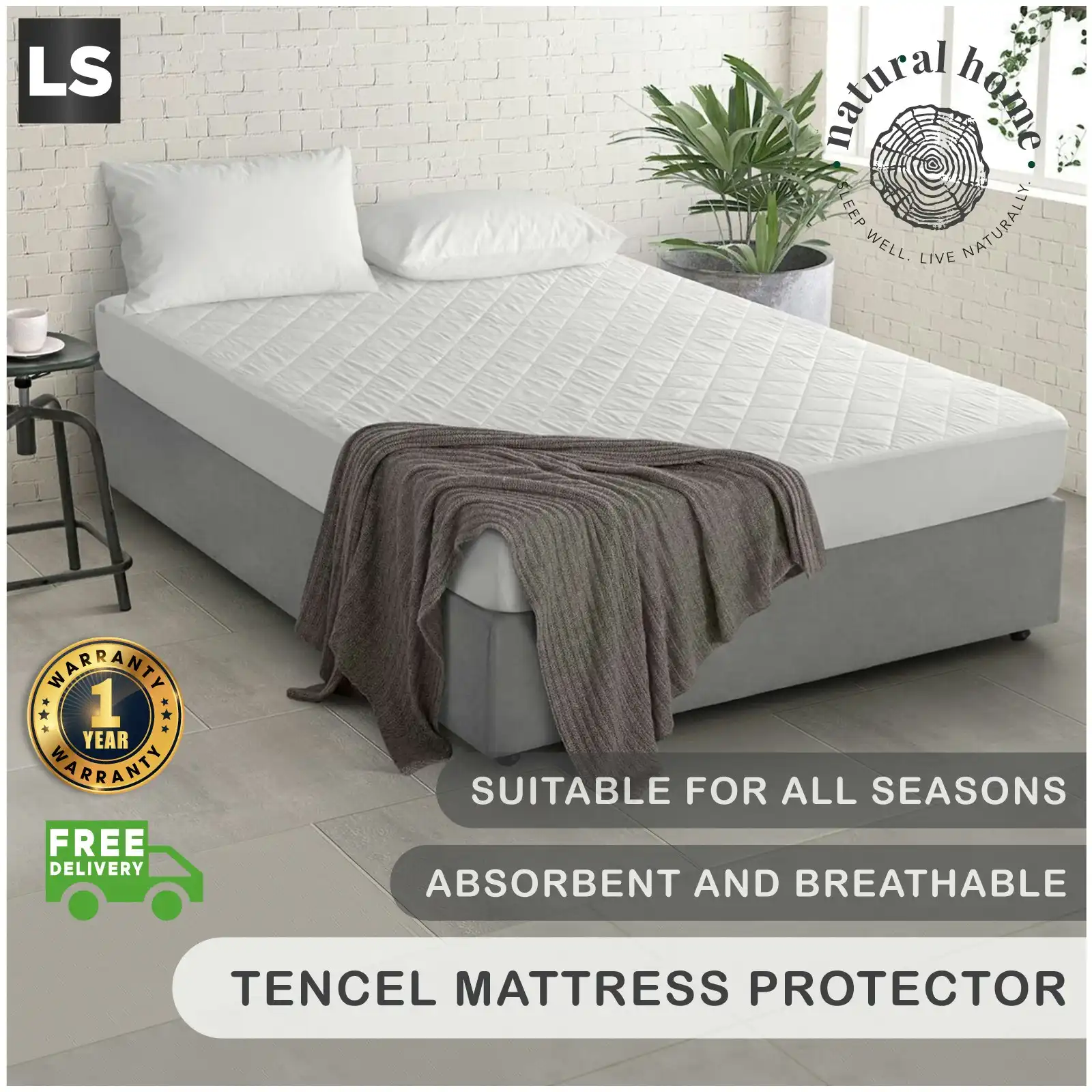 Natural Home Tencel Quilted Mattress Protector White Long Single Bed
