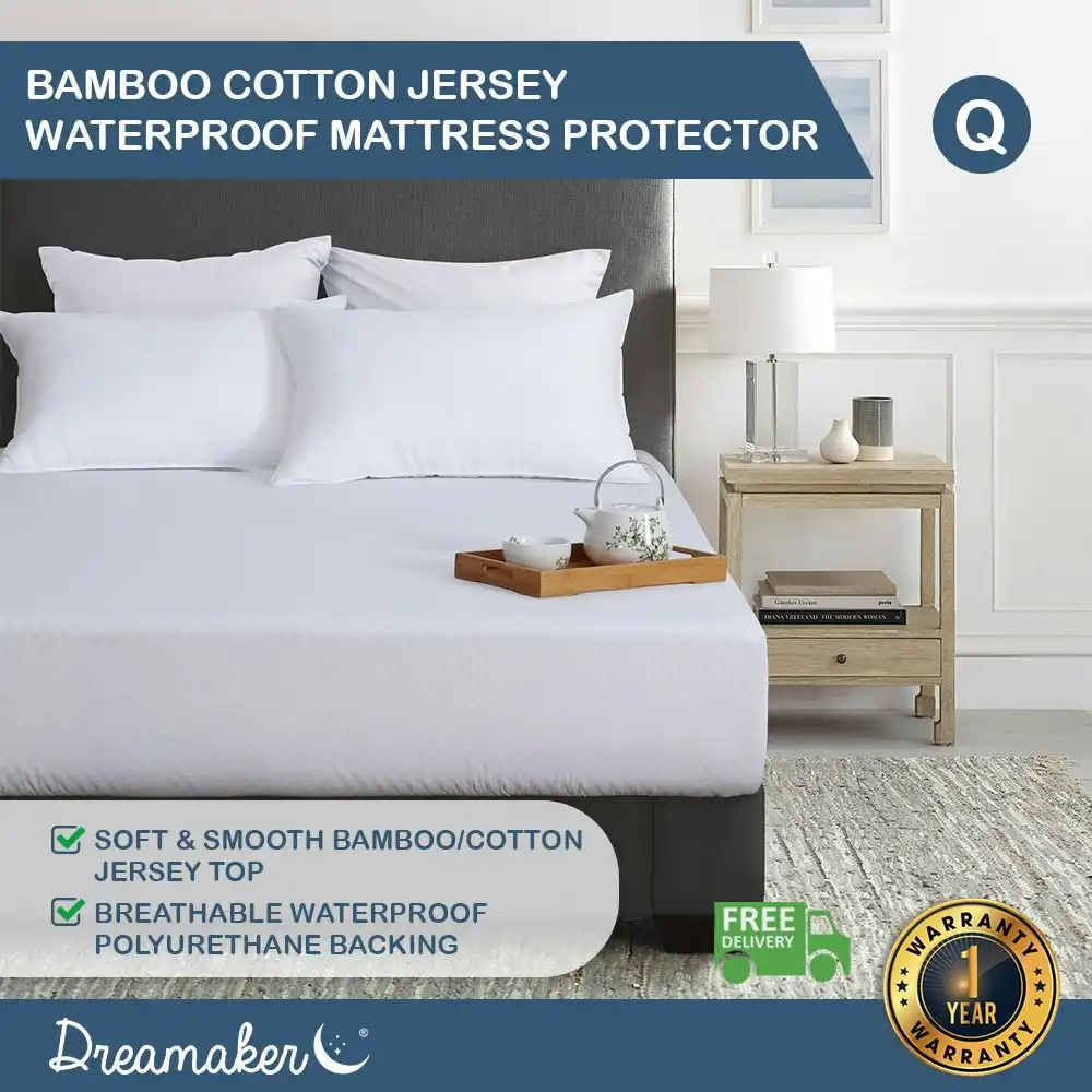 Dreamaker Bamboo Cotton Jersey Waterproof Mattress Protector Queen Bed