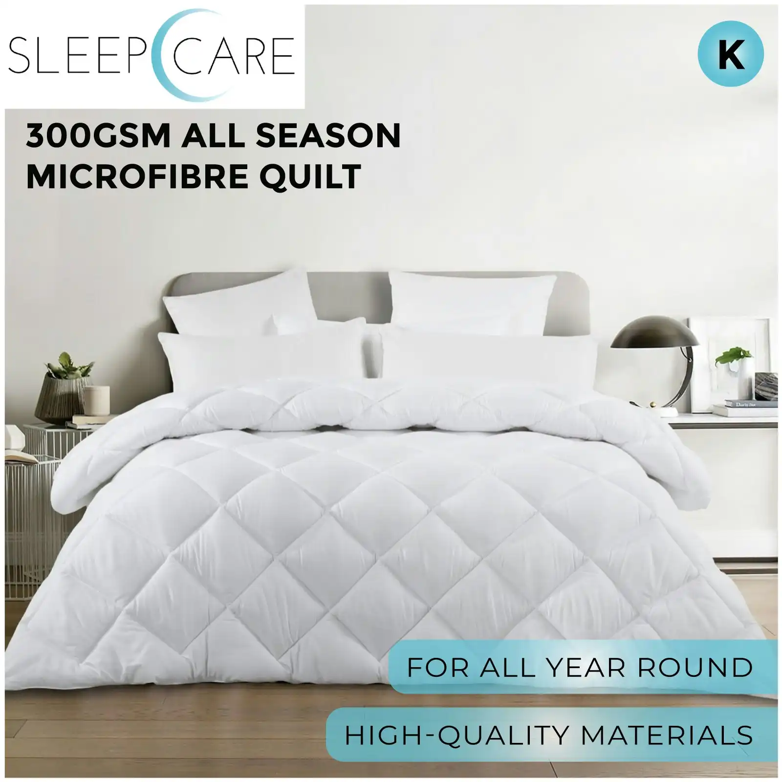 9009426Sleepcare 300GSM All Season Microfibre Quilt - King Bed