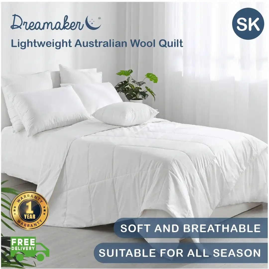 Dreamaker 250GSM Lightweight Australian Wool Quilt Super King Bed White