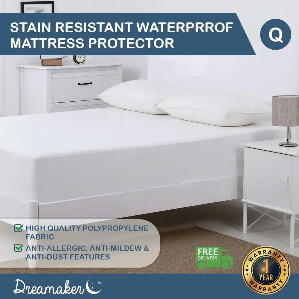Dreamaker Stain Resistant Waterproof Mattress Protector Queen Bed
