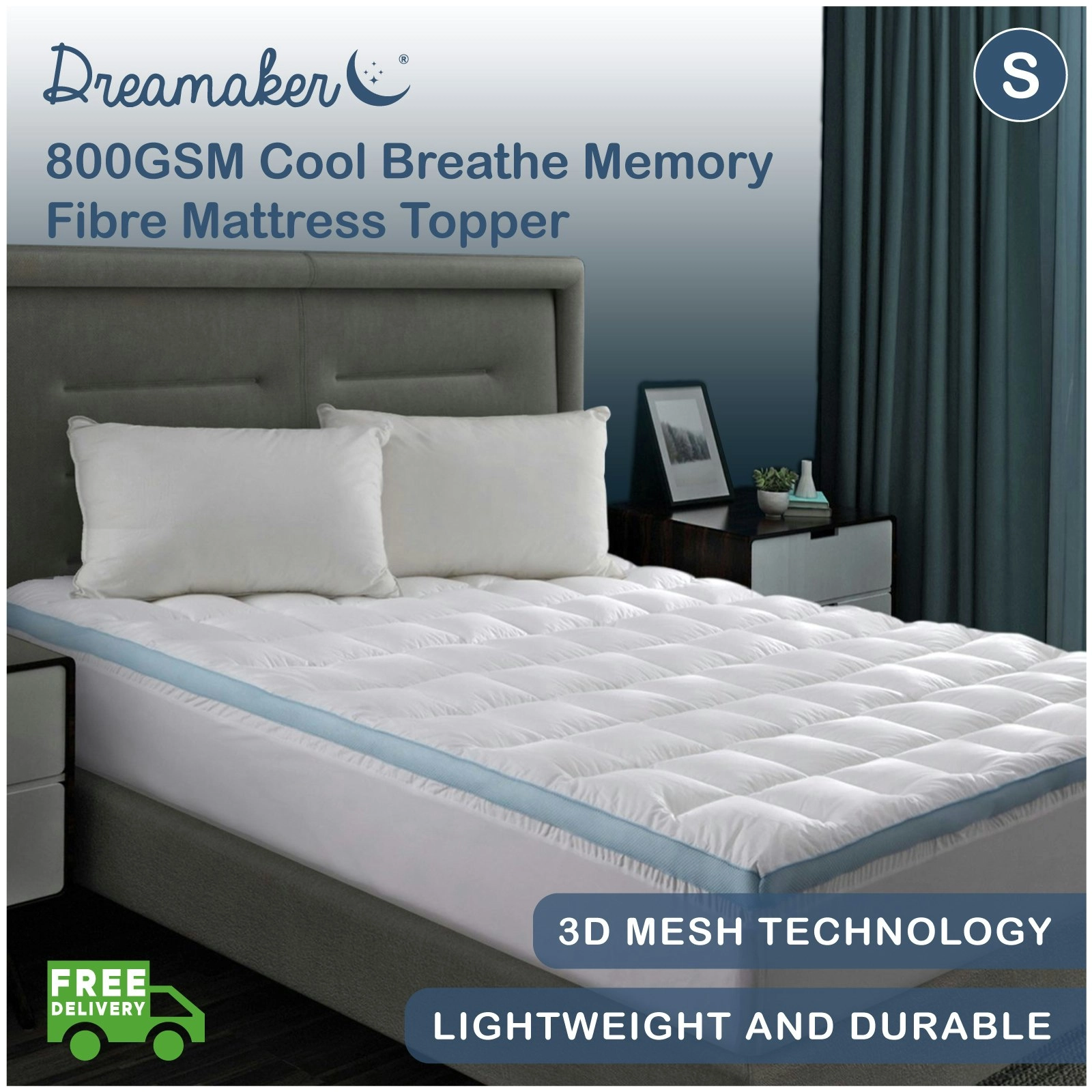 Dreamaker 800GSM Cool Breathe Memory Fibre Mattress Topper Single Bed