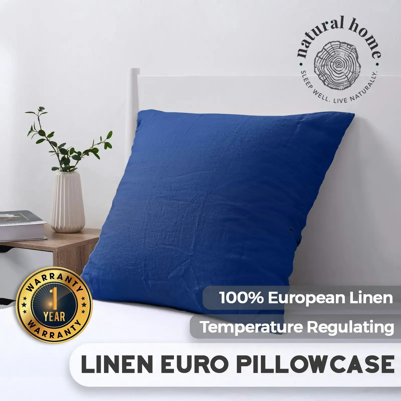 Natural Home 100% European Flax Linen Euro Pillowcase DEEP BLUE