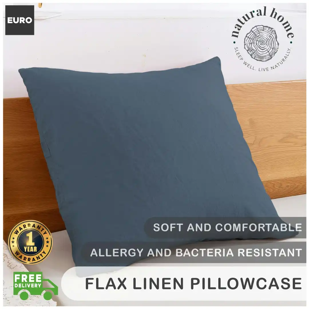 Natural Home 100% European Flax Linen Euro Pillowcase Washed Blue