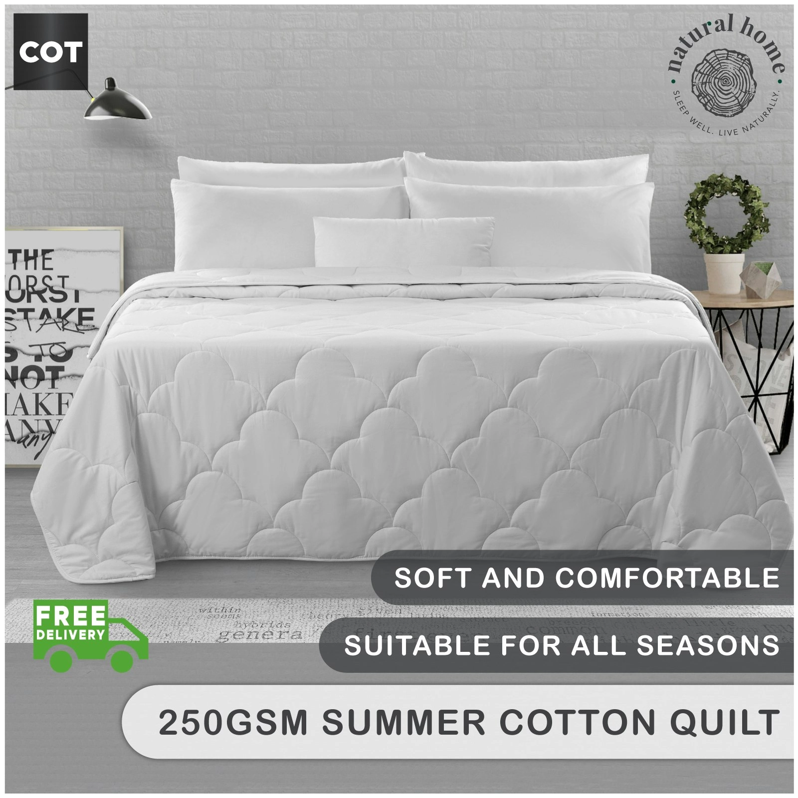 Natural Home Summer Cotton Quilt 250gsm White COT