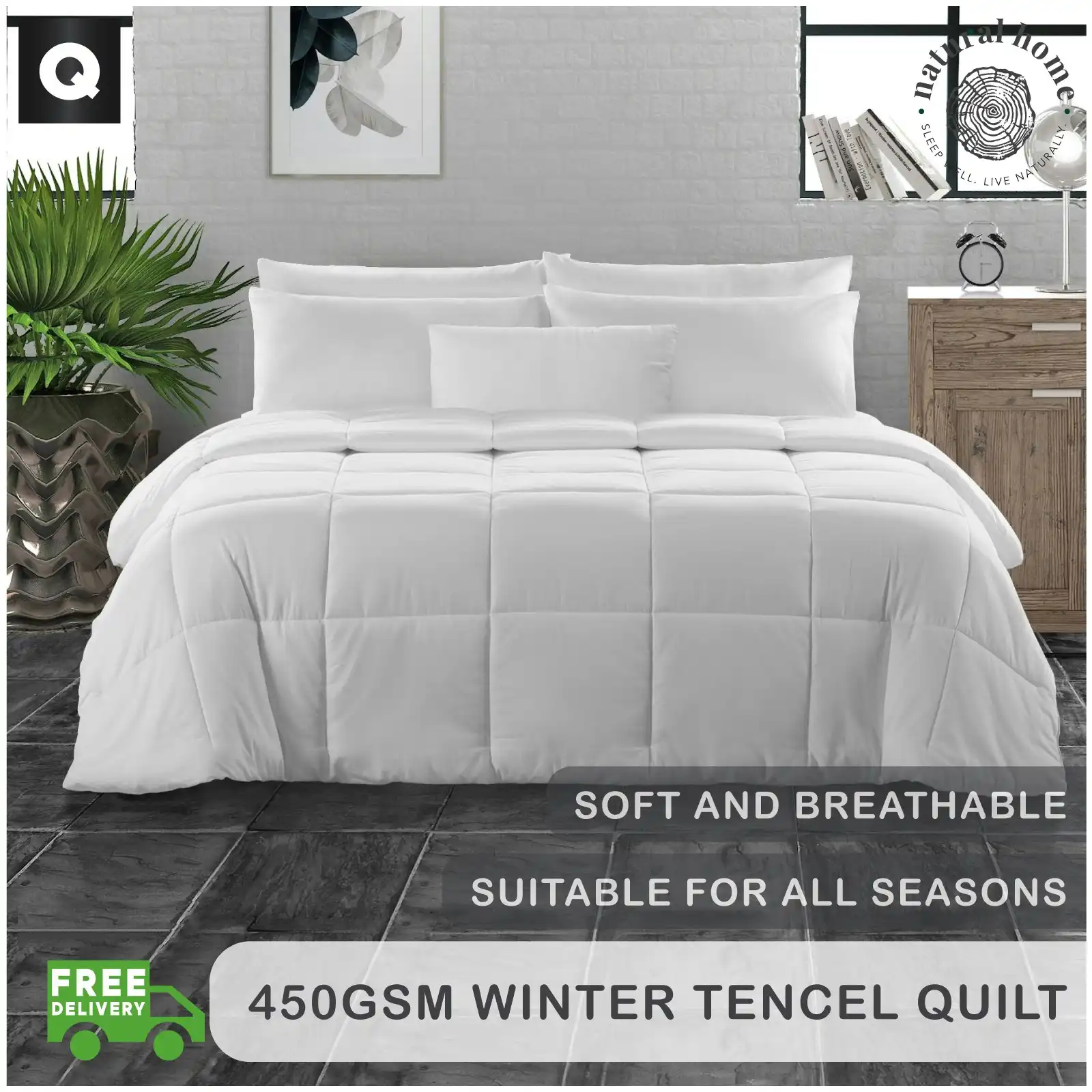 Natural Home Winter Tencel Quilt 450gsm - White - Queen Bed