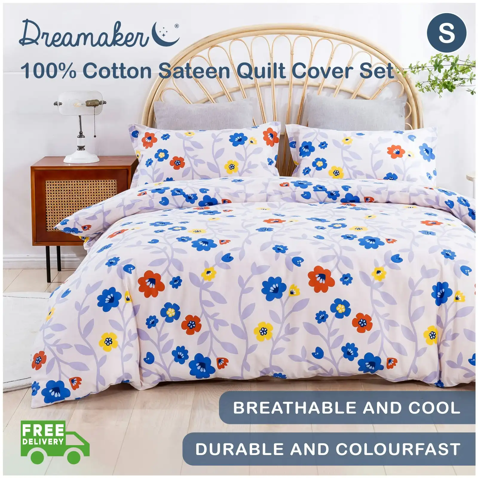 Dreamaker Printed Quilt Cover Set Summer Single Bed