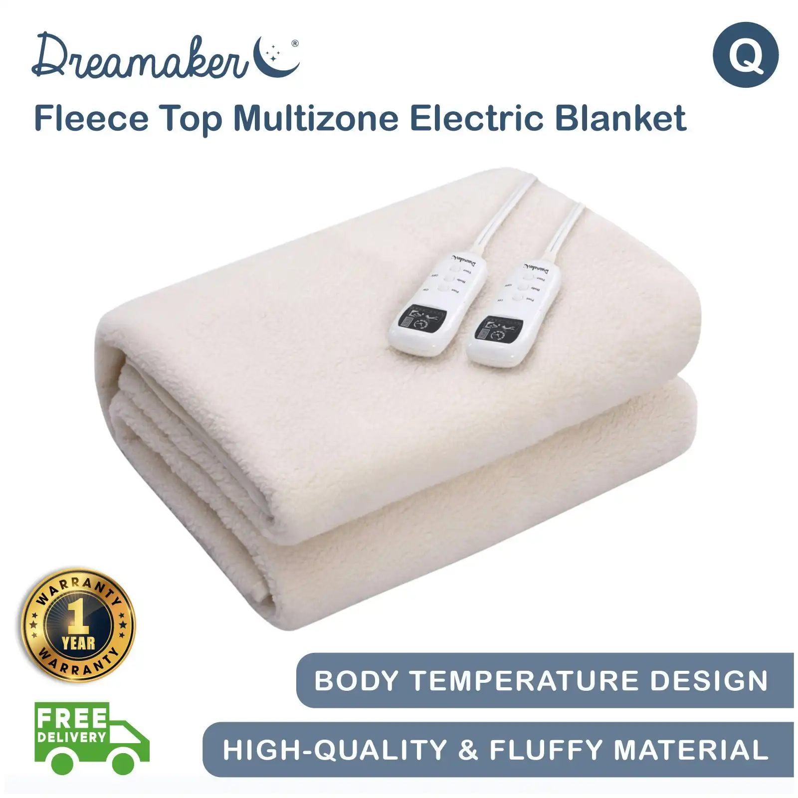Dreamaker Fleece Top Multizone Electric Blanket - Queen Bed