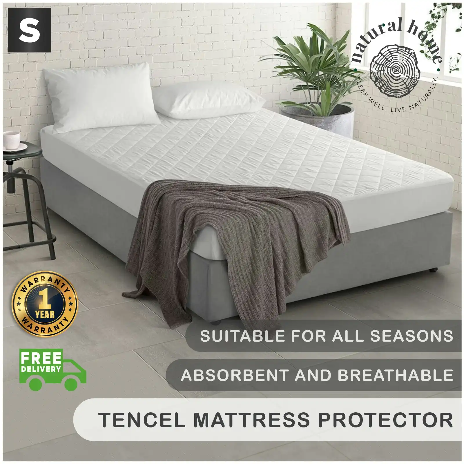 Natural Home Tencel Quilted Mattress Protector White Single Bed