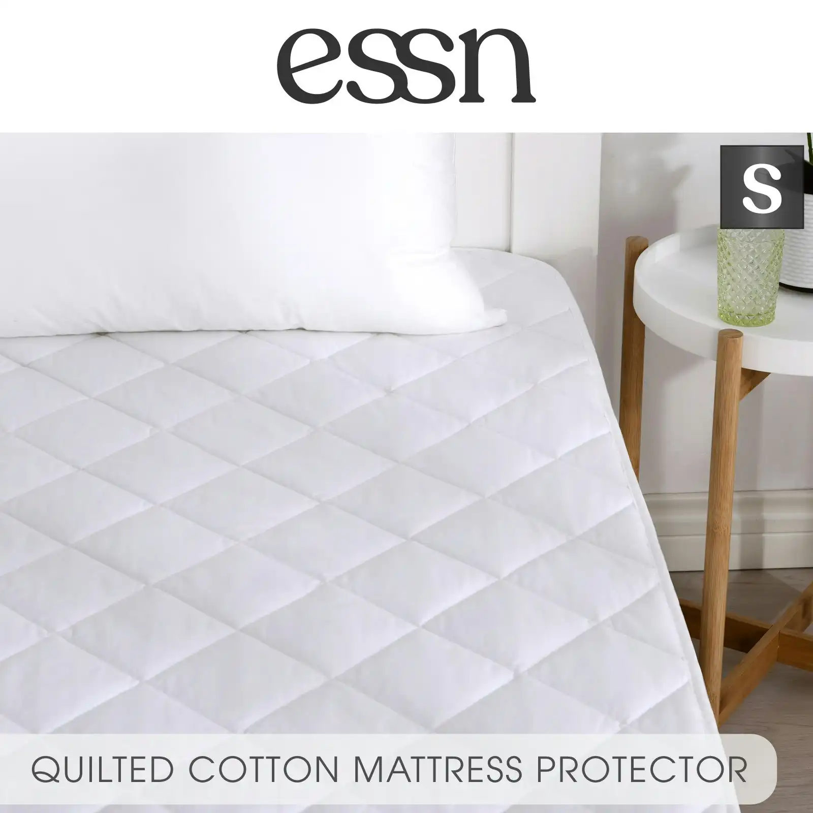 ESSN Commercial Corner Strap Quilted Cotton Mattress Protector White Single Bed