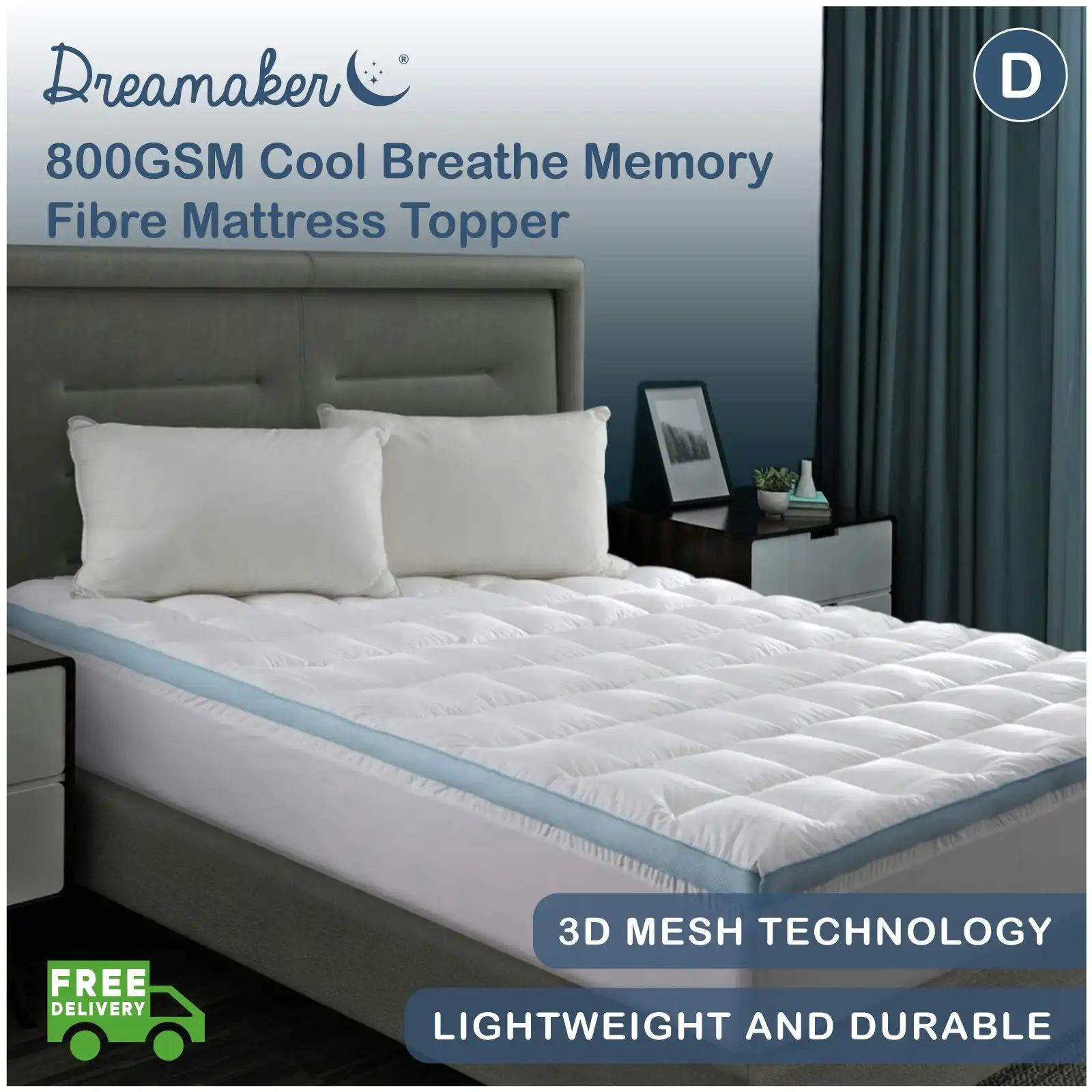 Dreamaker 800GSM Cool Breathe Memory Fibre Mattress Topper Double Bed