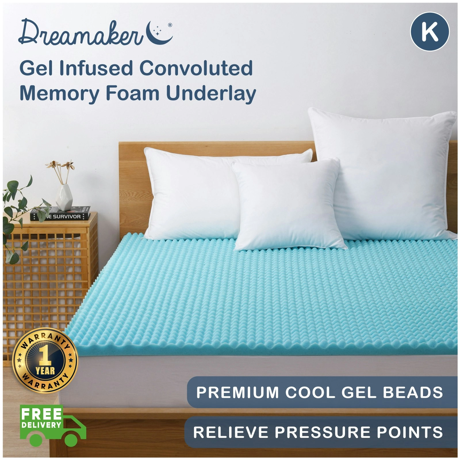 Dreamaker Gel Infused Convoluted Memory Foam Underlay King Bed