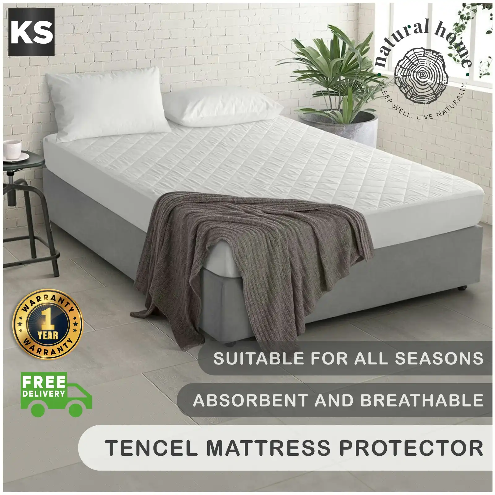 Natural Home Tencel Quilted Mattress Protector White King Single Bed