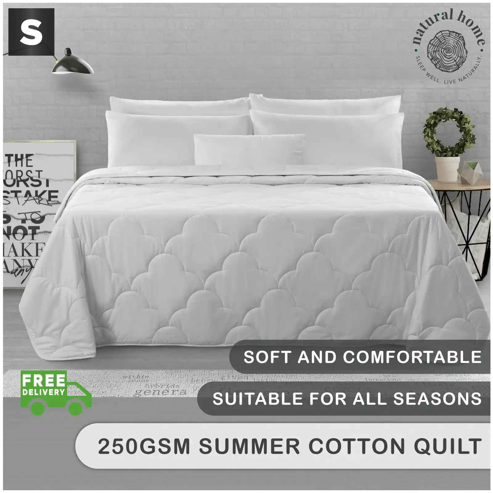 Natural Home Summer Cotton Quilt 250gsm - White - Single Bed
