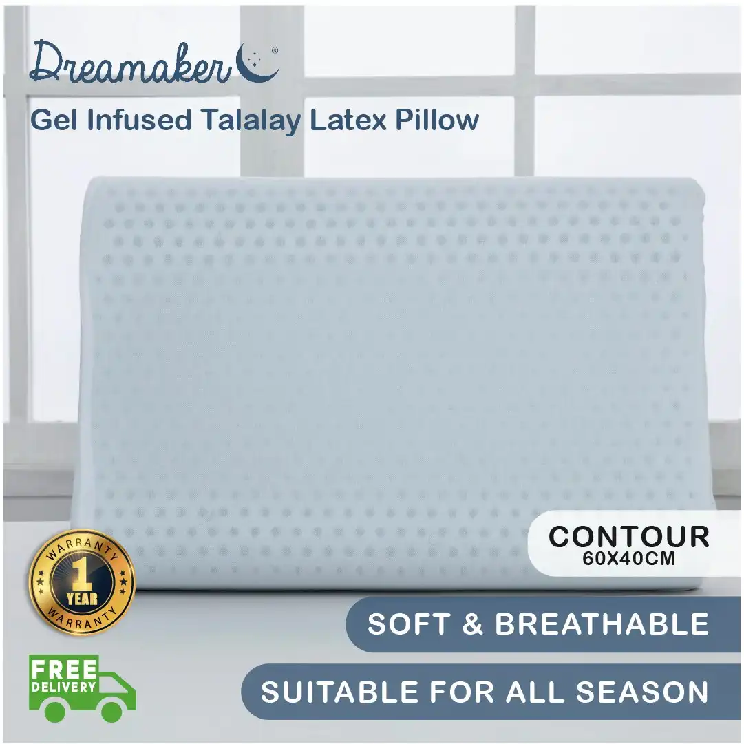 Dreamaker Contoured Gel Infused Talalay Latex Pillow 60x40cm