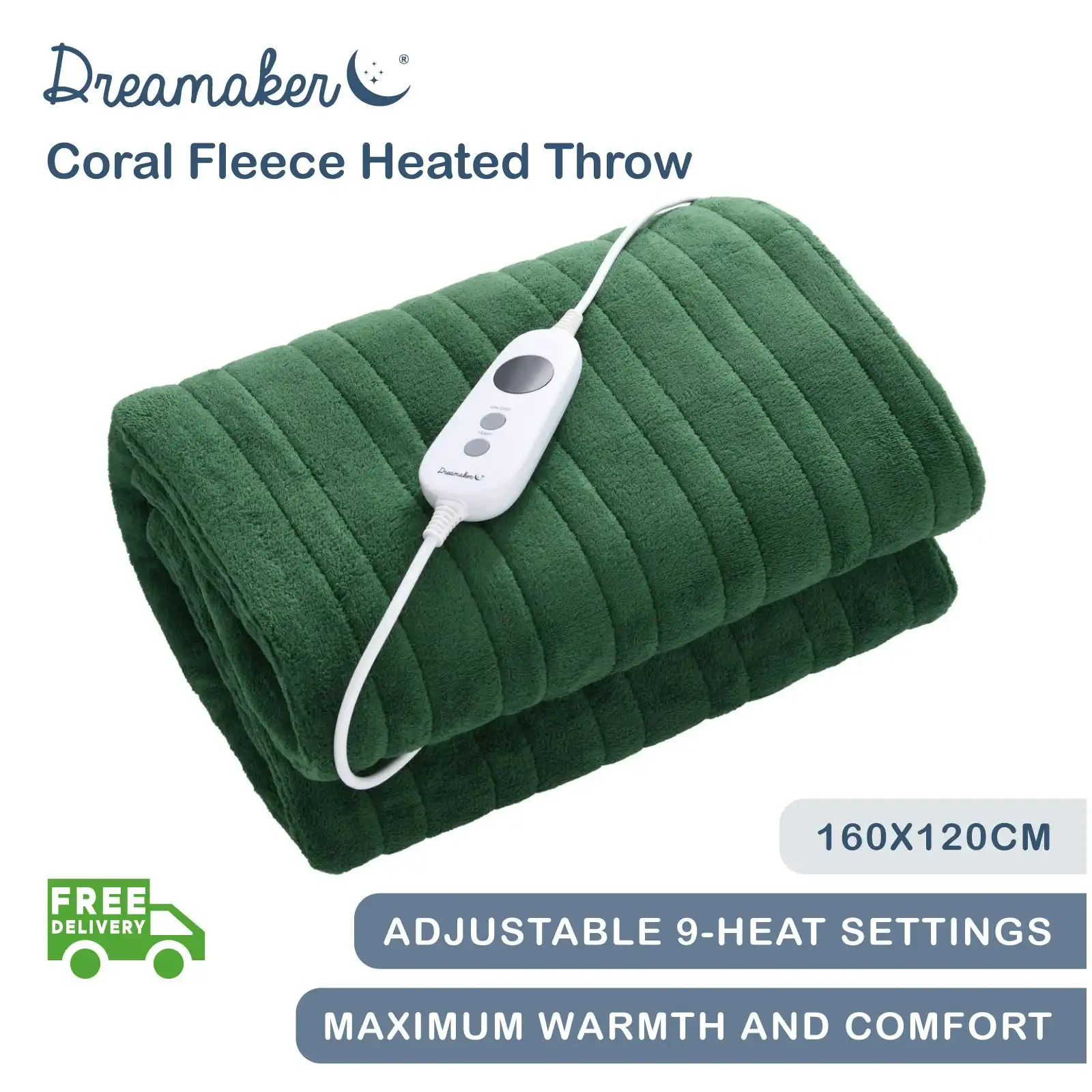 Dreamaker Coral Fleece Heated Throw Eden Green 160 x 120cm