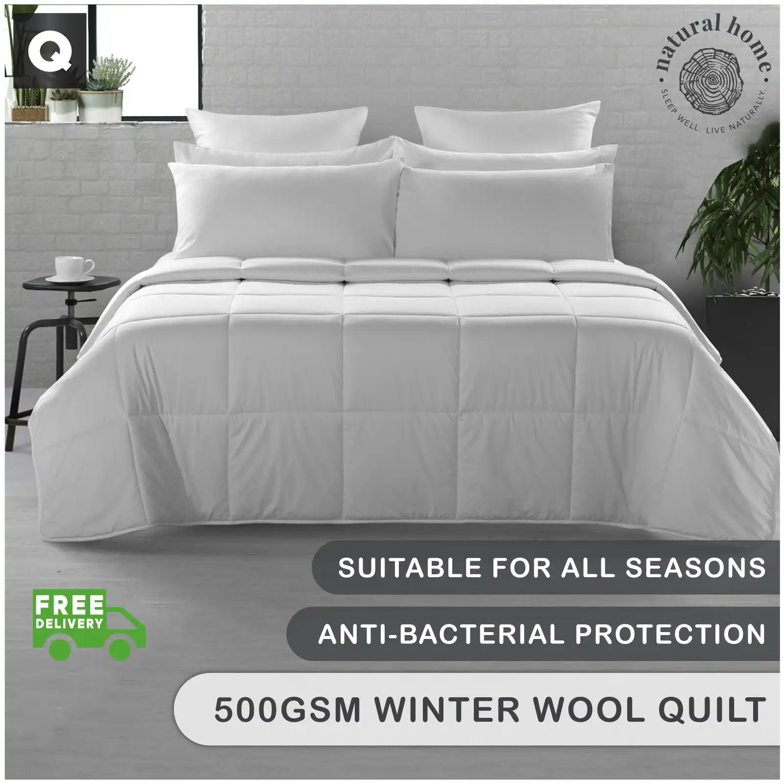 Natural Home Winter Wool Quilt 500gsm - White - Queen Bed