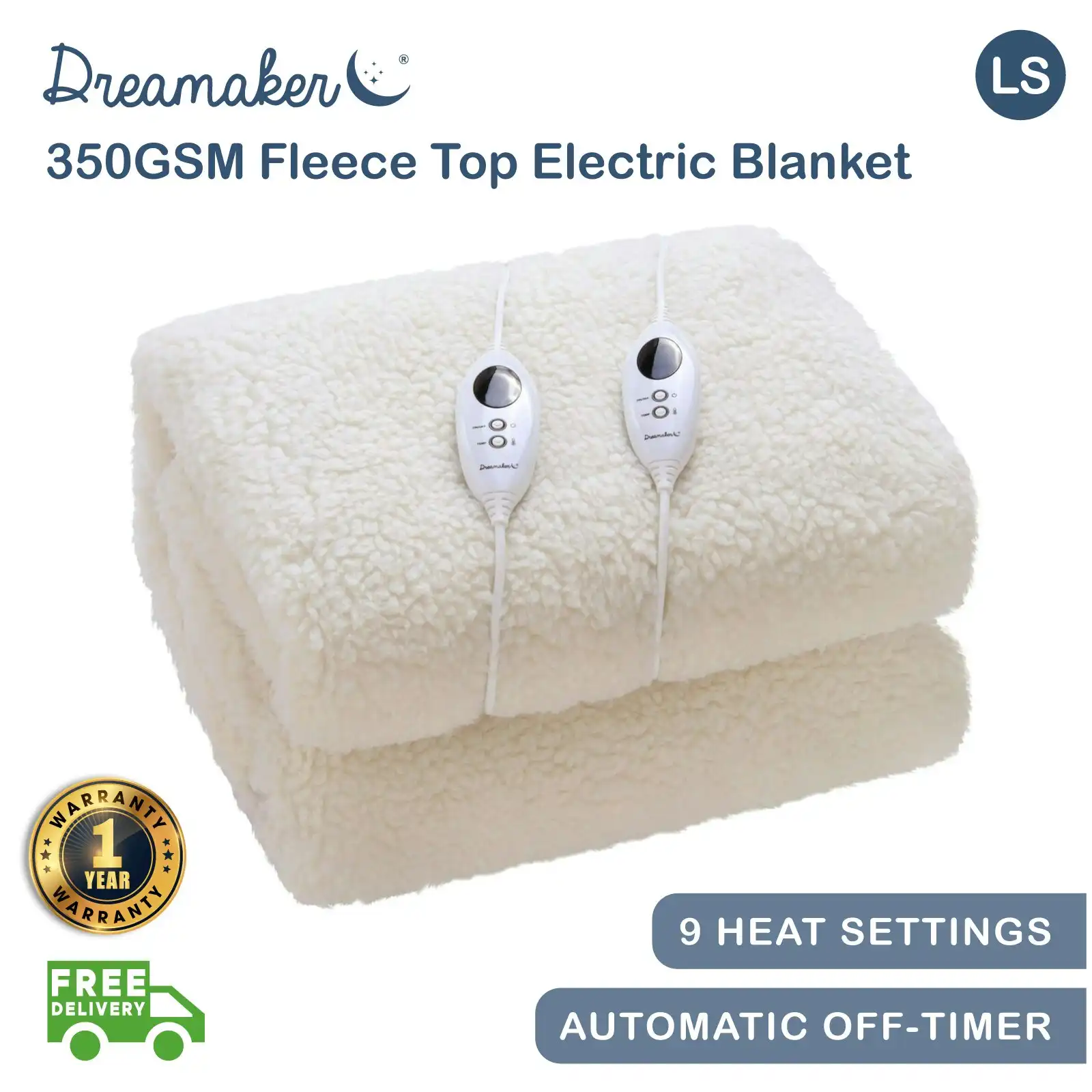 Dreamaker 350 Gsm Fleece Top Electric Blanket - Long Single Bed 203x93+35cm
