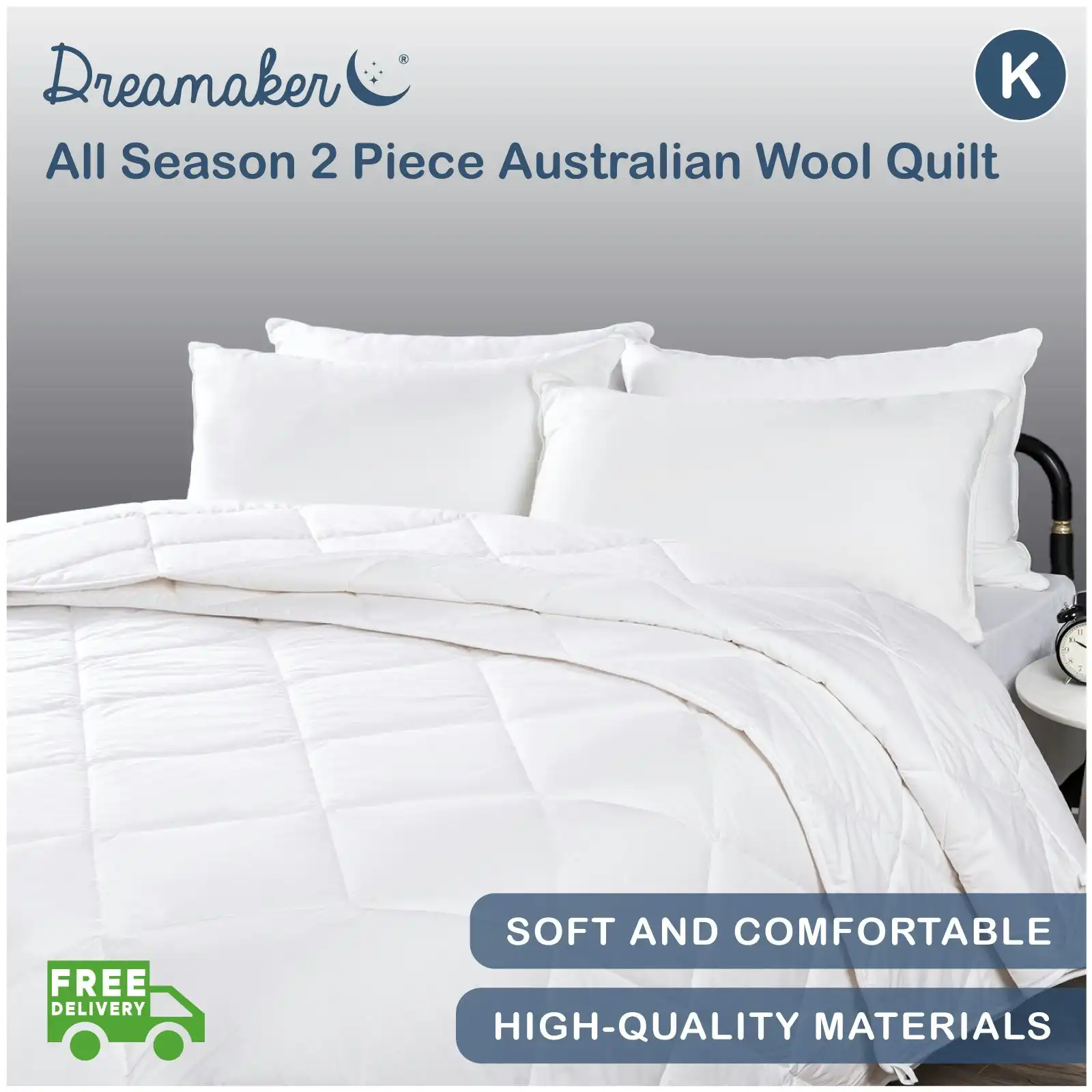 Dreamaker All Season 2 Piece Australian Wool Quilt King Bed