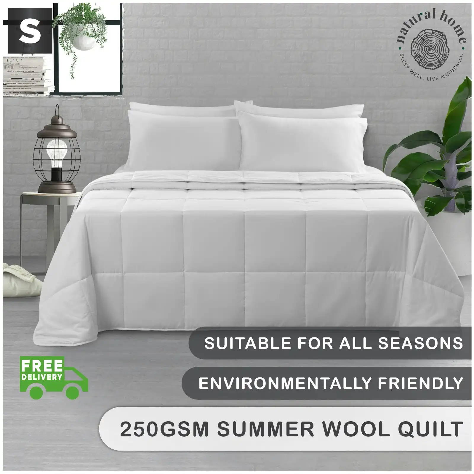Natural Home Summer Wool Quilt 250gsm - White - Single Bed