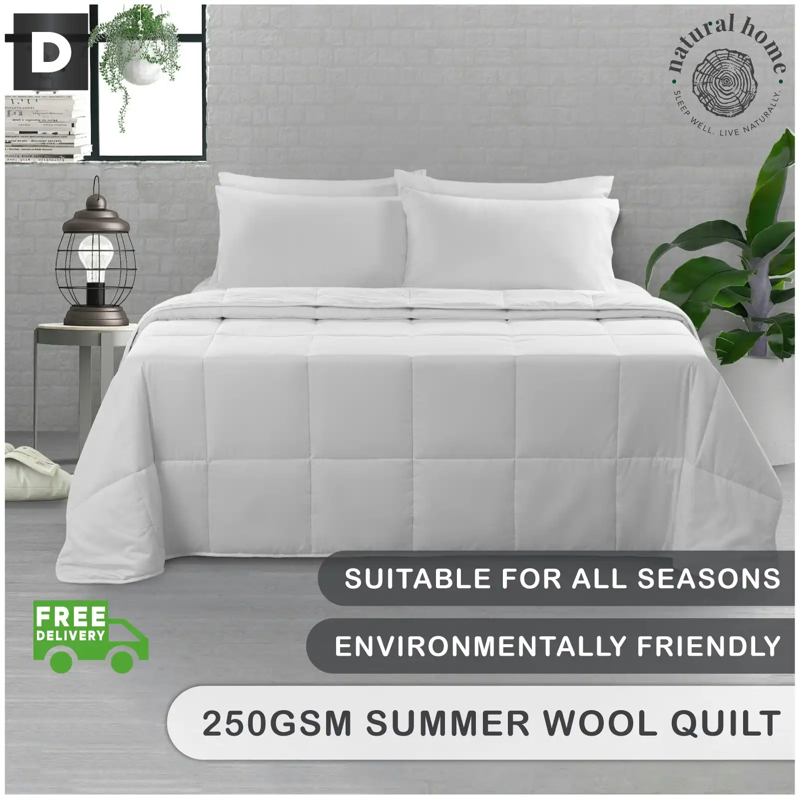 Natural Home Summer Wool Quilt 250gsm - White - Double Bed