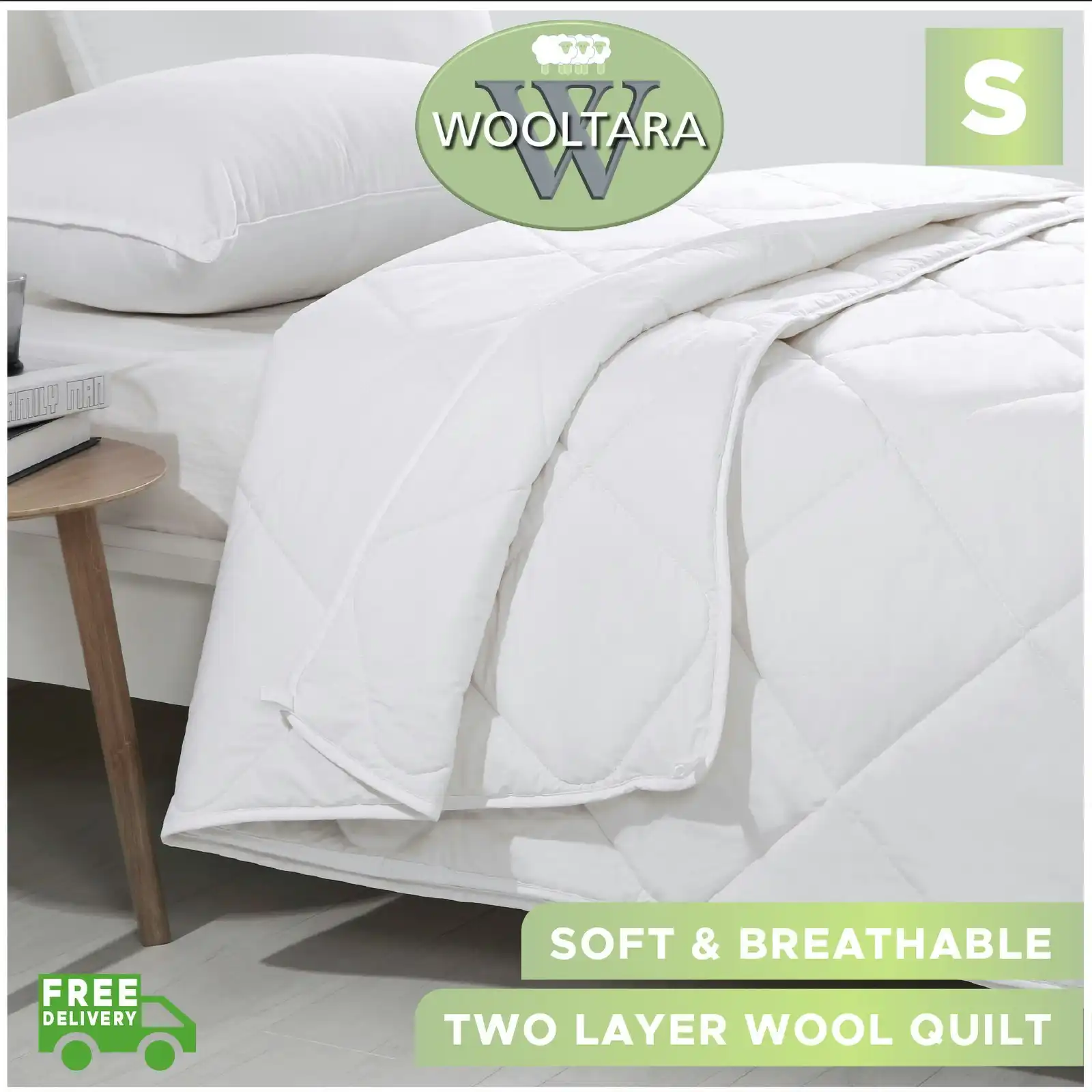 Wooltara Luxury Four Season Two Layer Washable Australian Wool Quilt Single Bed