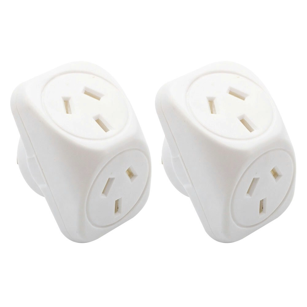 2PK The Brute Power Co Double Adaptor Indoor Home Adapter Plug/Socket Angled WHT