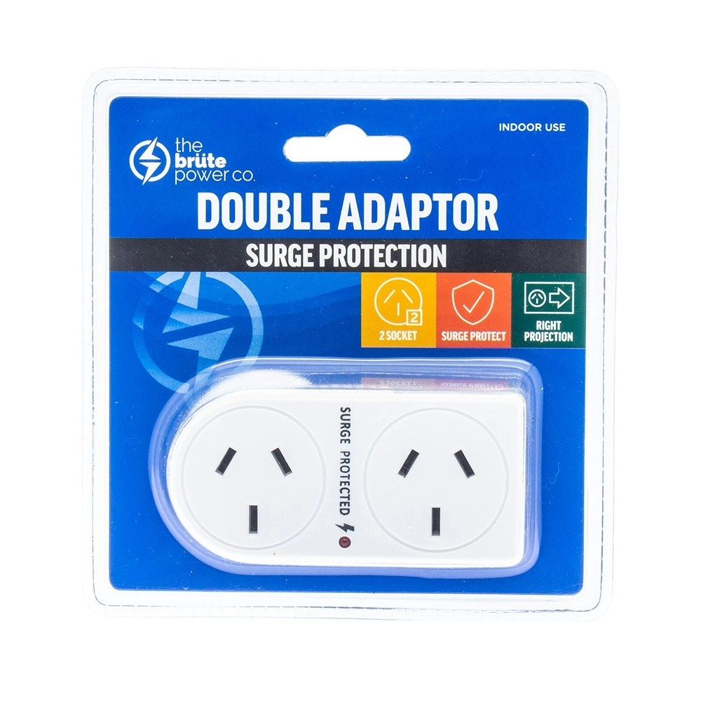 The Brute Power Co Flat Right Double Plug Surge Protector Indoor Socket Adaptor