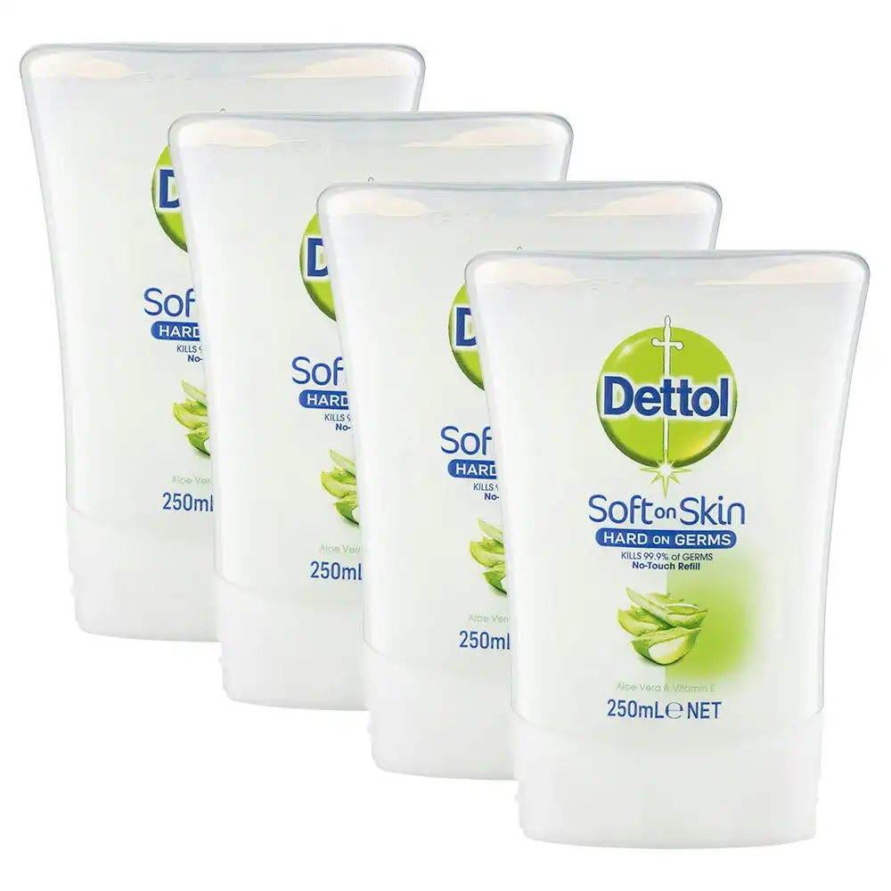 4PK Dettol No-Touch 250ml Hand Wash Refill f/ Dispenser Aloe Vera/Vitamin E