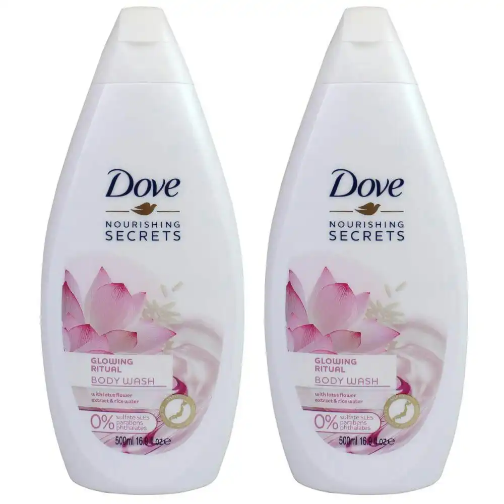 2x Dove Bath Body Wash Glowing Ritual 500ml w/ Lotus Flower Extract & Rice Water