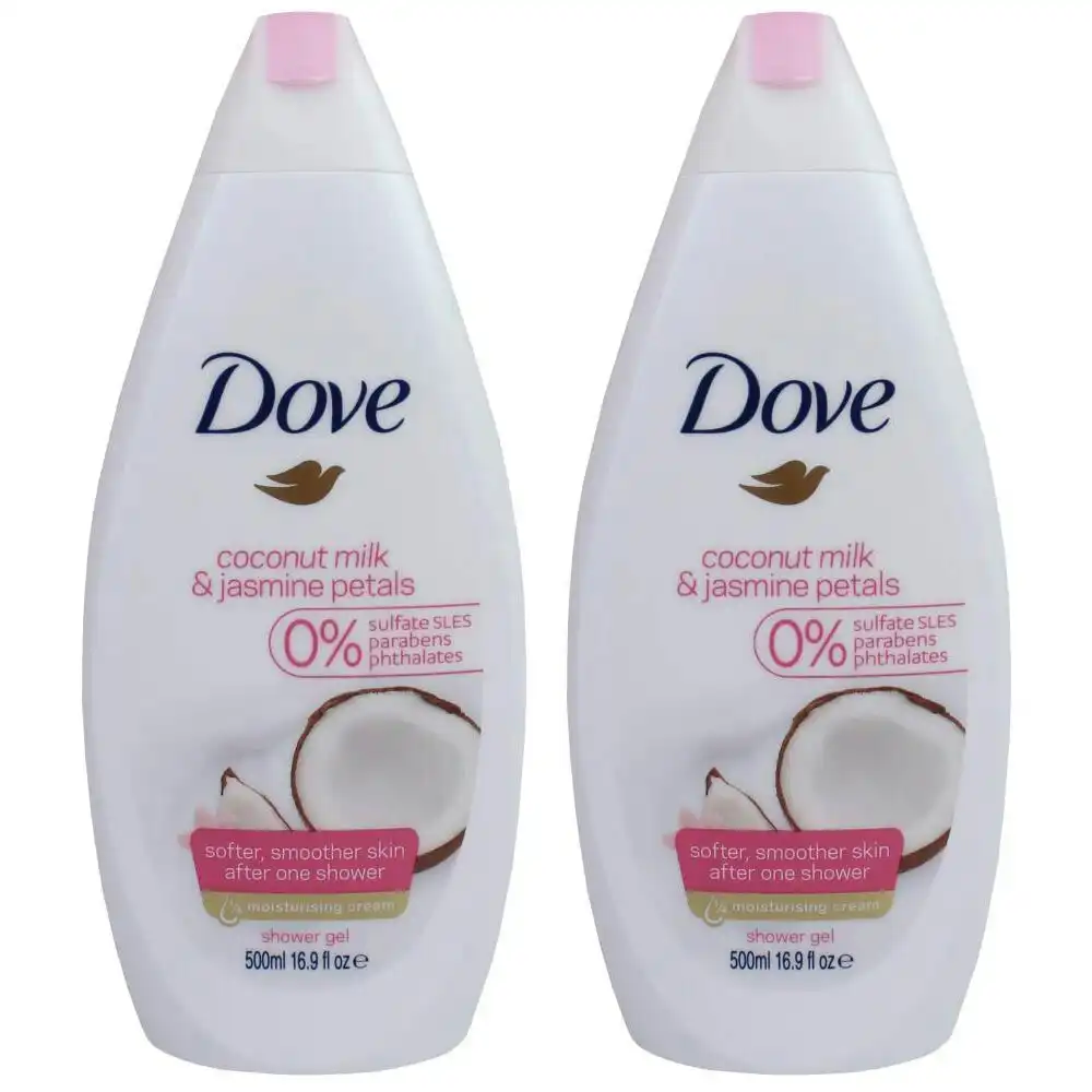 2x Dove Relaxing 500ml Shower Gel Bath Skin/Body Wash Coconut Milk/Jasmine Petal