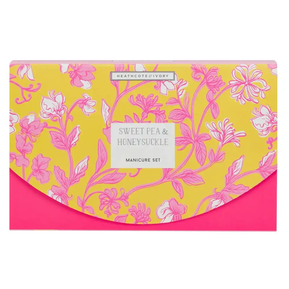 Heathcote & Ivory Sweet Pea & Honeysuckle Hand Cream/Scrub/Soak/Nail File Set