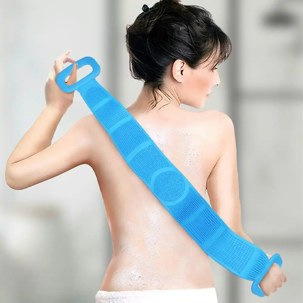 Loraine 80cm Body/Back Dual Bath Shower Exfoliate Clean/Scrubber/Messager Blue