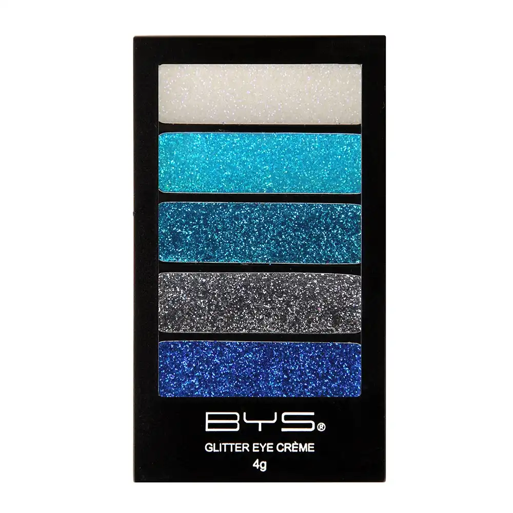 BYS Glitter Creme 4g Gel Base Makeup/Cosmetics Palette Platinum Blues 5 Shades