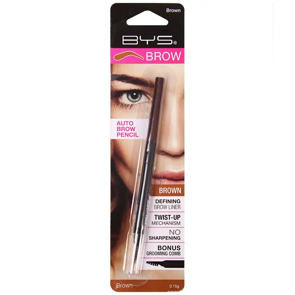 BYS Auto Eyebrow Pencil Face Cosmetic Beauty Makeup w/Built-In Comb Brown 0.15g