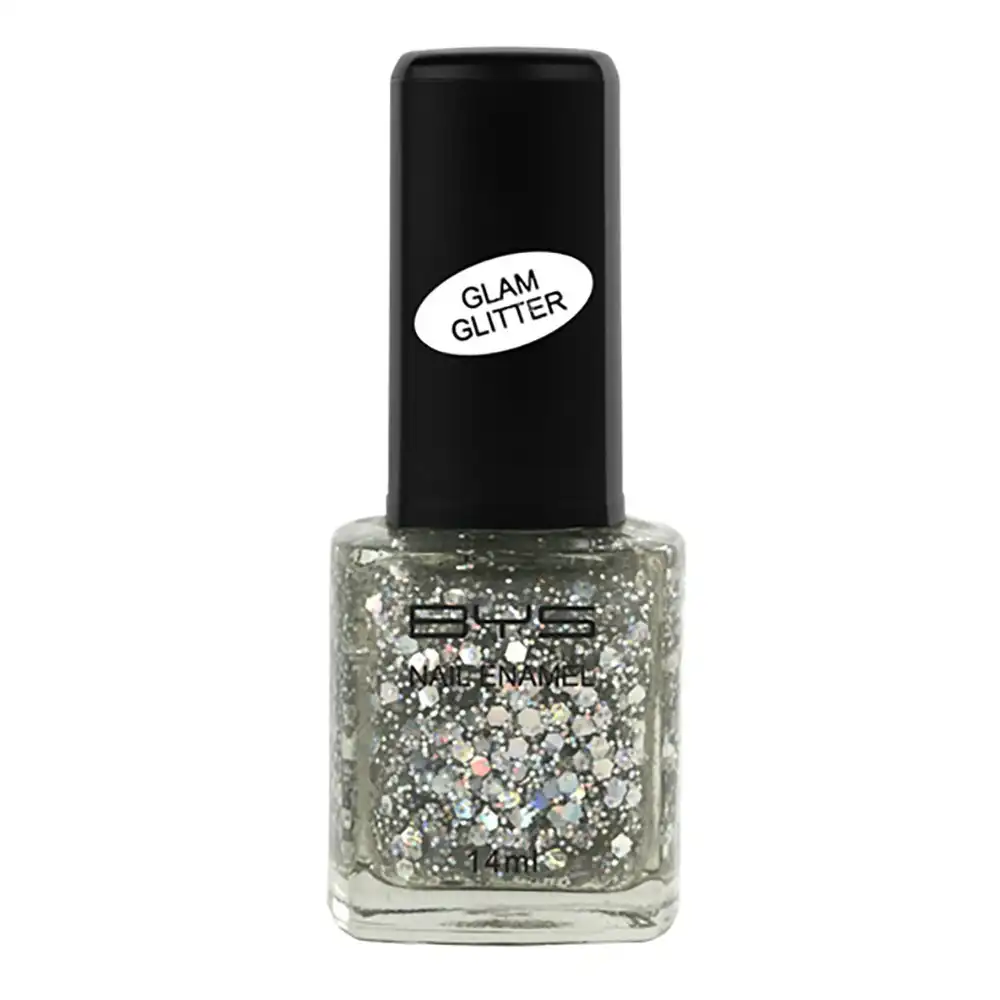 BYS Glam Glitter Silver Moon Nail Polish Enamel Lacquer Lasting Quick Dry 14ml