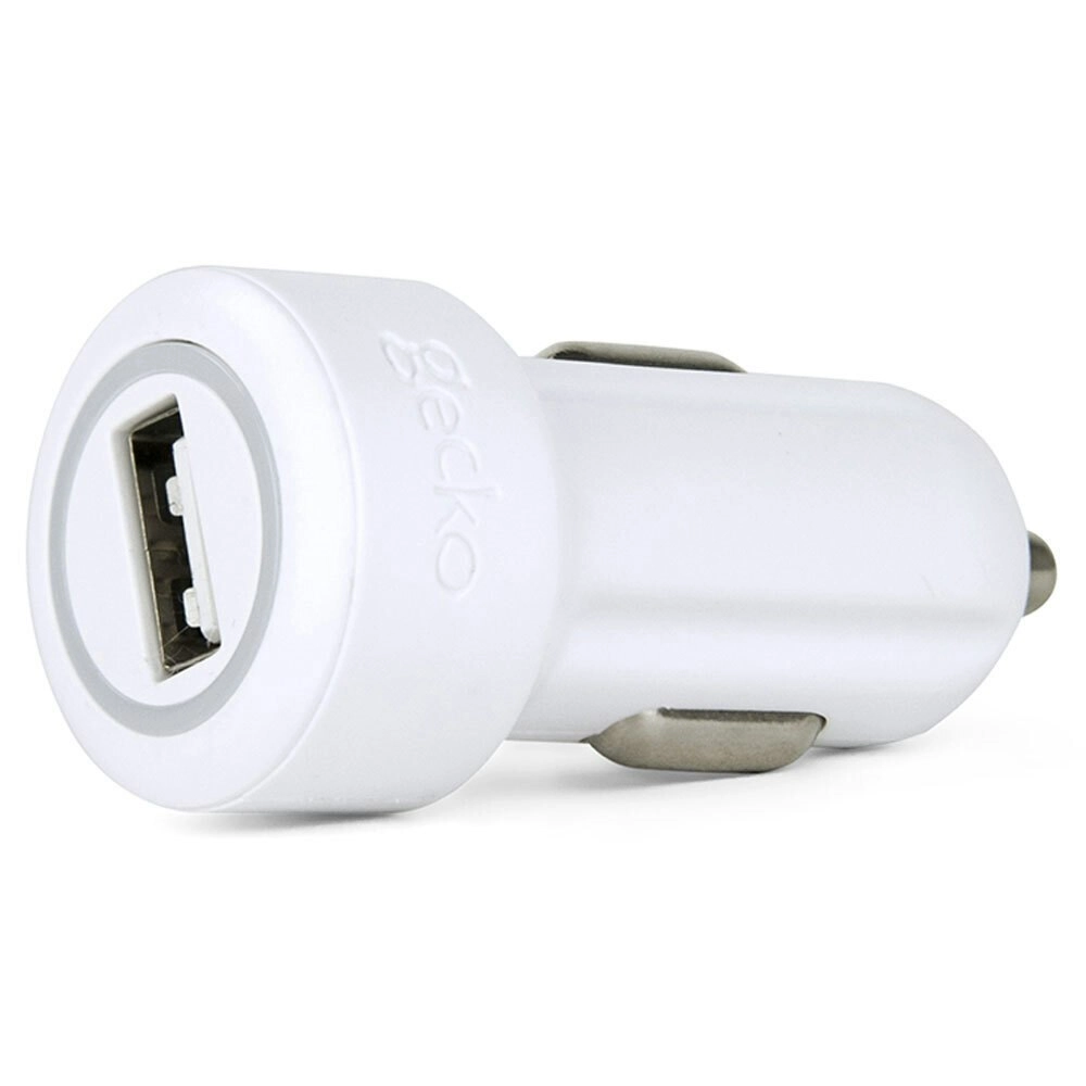 Gecko Smart 2.4A USB Car Charger for Smartphones GPS Tablet Dash Cameras White