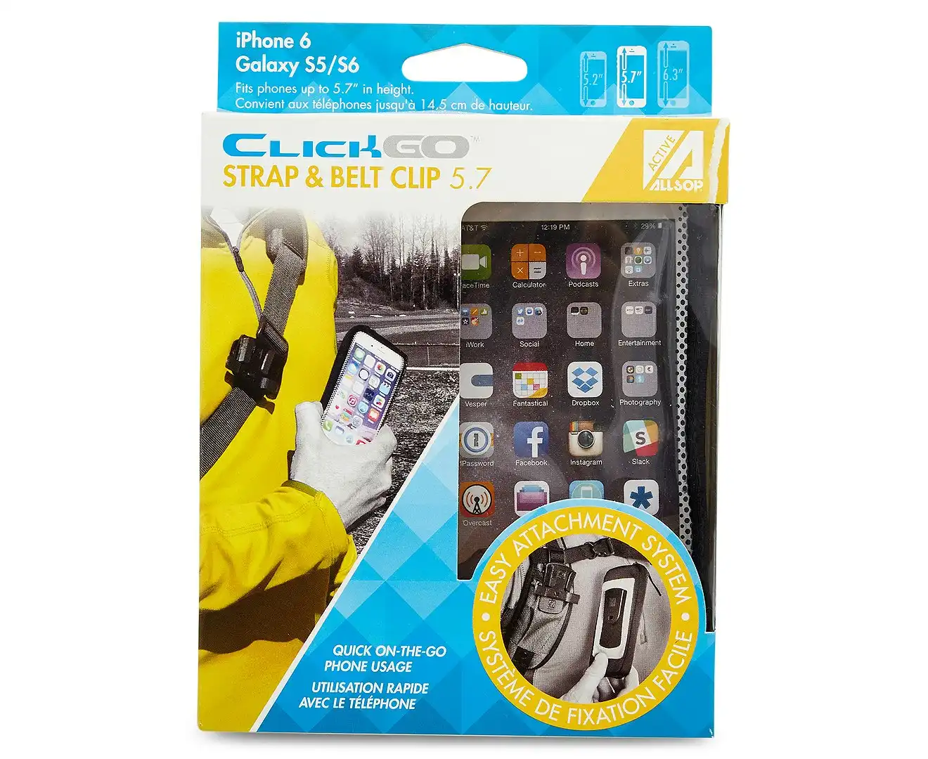 Allsop ClickGo Strap Belt Clip w/Case for 5.7" Smartphones iPhone 6/6S/7/8 Black