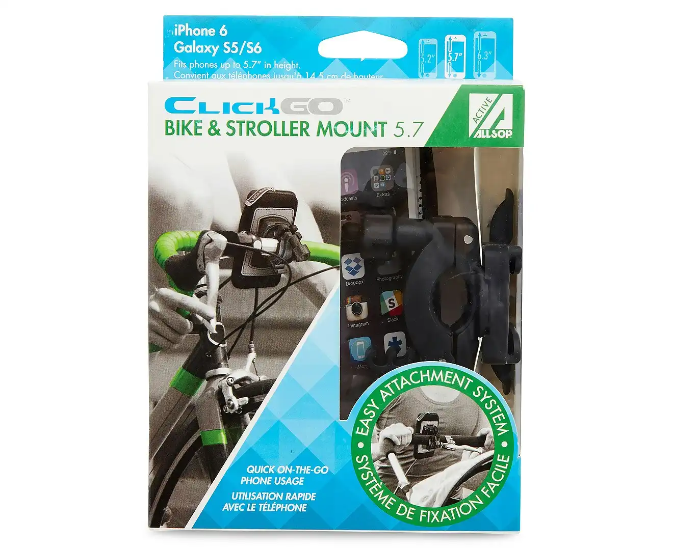 Allsop ClickGo 5.7" Smartphones Bike & Stroller Mount/Holders w/ Case/Pouch BLK