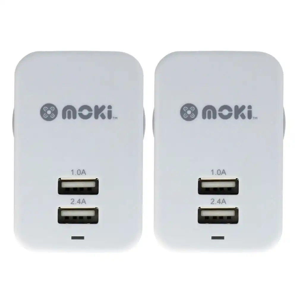 2PK Moki Dual USB Wall Mobile Charger Universal Adaptor Plug Travel Adapter WHT