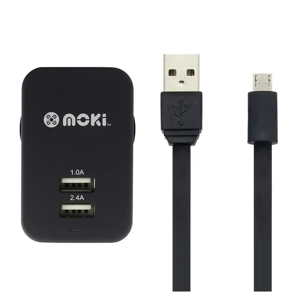 Moki 3.4A Micro-USB to Dual USB-A Charge Cable/Wall Adapter Plug Phones/Cameras
