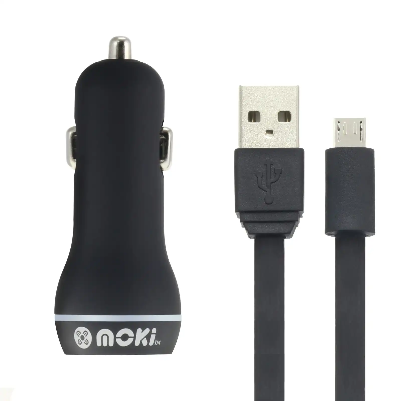Moki 3ft Flat MicroUSB to USB Sync/Charge Cable w/ Dual USB 2.4A/1A Car Charger